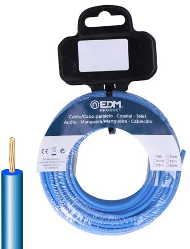 EDM 28475 Carrete Cablecillo Flexible Libre-Halógenos, Azul, 2.5 Mm, 50 M, Azul