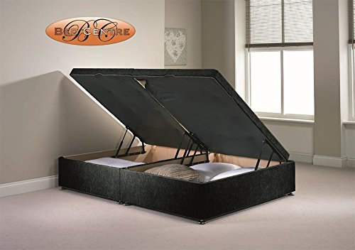 Divan Ottoman Side Lift Storage Bed Single 4'6 Double 5ft King Size Chenille (4FT6 Double, Black)