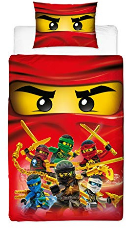 LEGO Ninjago Collective Design Einzelbett-Bettbezug, wendbar, zweiseitig, mit passendem Kissenbezug, Mehrfarbig, 200 x 135 cm