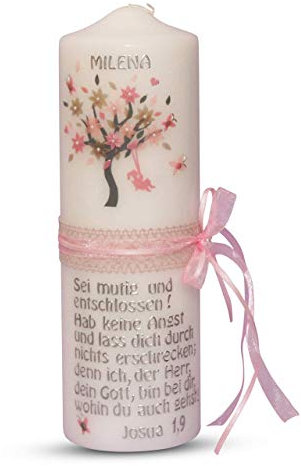 Taufkerze Lebensbaum Vintag Mädchen Taufe Kommunionkerze, Taufkerze Baum mit Mädchen auf schaukel, modern und individuell, ideal als Taufgeschenk, kostenlose Beschriftung 25x8cm Kerze zur Taufe