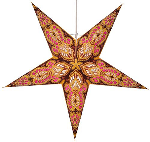 GURU SHOP Faltbarer Advents Leucht Papierstern, Weihnachtsstern 60 cm - Menor Braun/mix, Papiersterne 60 cm