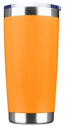 EcoMozz 20oz Tumbler Stainless Steel Vacuum Insulated Mug with Lid, Double Wall Travel Mug, Durable Powder Coated Coffee Cup, Suitable for Ice Drinks and Hot Beverage (Orange 1pack)