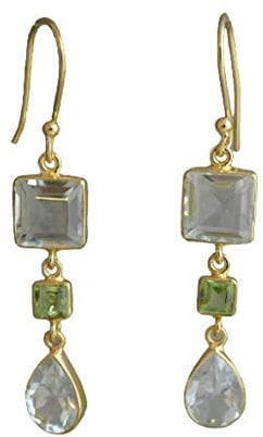 Gruner Amethyst und Peridot Vergoldet 925 Sterling Silber Ohrringe - Natürlicher Edelstein - Geburtstagsgeschenk - Handgefertigte Geschenkideen für Frauen (Gruner Amethyst/Peridot)