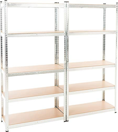 CLP Doppio Scaffale Magazzino Alta Portata 875 kg I 2X Scaffali Robusti in Metallo Zincato 90x40x180-5 Ripiani I Scaffalatura Garage, Colore:Argento