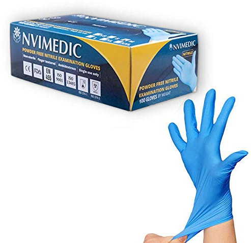 NVIMEDIC Nitrile Examination Gloves Powder- free Strong & Safe Box of 100 (Small)