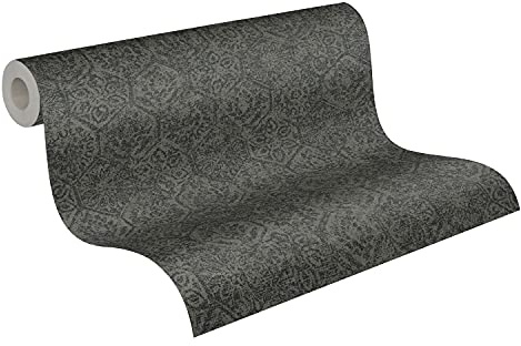 A.S. Création Vintagetapete Cuba Mustertapete Vliestapete grau schwarz leicht glänzend matt fein strukturiert 380223 38022-3, 10.05 m x 0.53 m