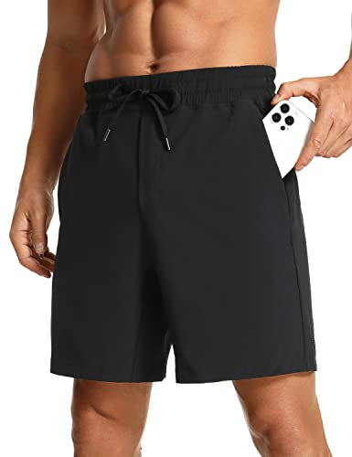 CRZ YOGA Herren Sports Shorts Schnelltrocknend Fitness Kurz Hose Laufshorts mit Taschen - 18cm Schwarz L