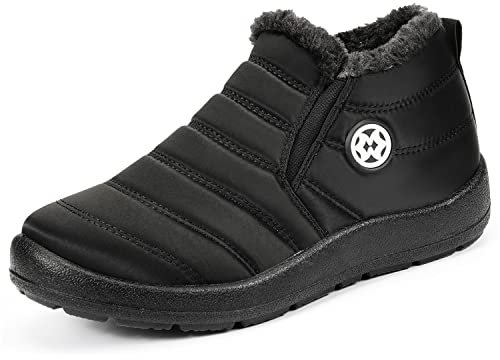 Gaatpot Stivali Donna Invernali Stivaletti Piatto Caldo Caviglia Cotone Scarpe,Nero,EU38
