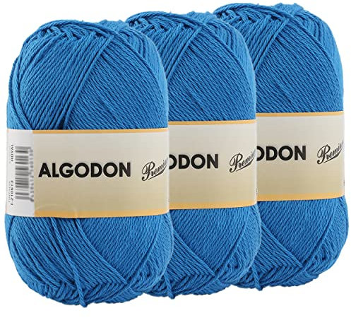 Baumwollgarn 100% Baumwolle 220 Meter zum Stricken und Häkeln, Packung mit 3 x 100g, Farbe Royal
