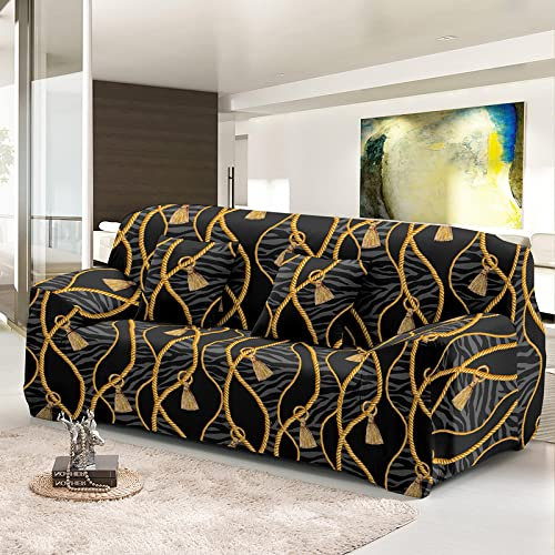 LNXSESN Sofa Überzug Golden Schwarz Sofabezug Stretch Elasthan Couch überzug Abnehmbare Waschbar Sofaschoner Anti Rutsch Couchbezug Moderne Sofa Cover Universal Sofahusse Sofabezug Ecksofa 3 Sitzer