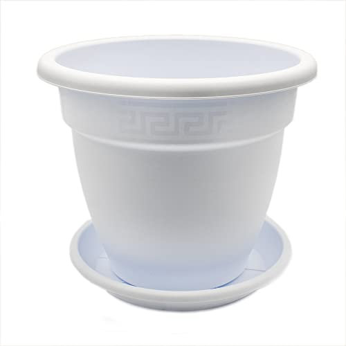 CABLEPELADO - Maceta 50cm - Maceta Plastico 50 cm - Fabricado en PP Apto balcón, jardín, Patio, Interior - Macetero rendondo 50 cm + Plato macetero de plastico - Blanco