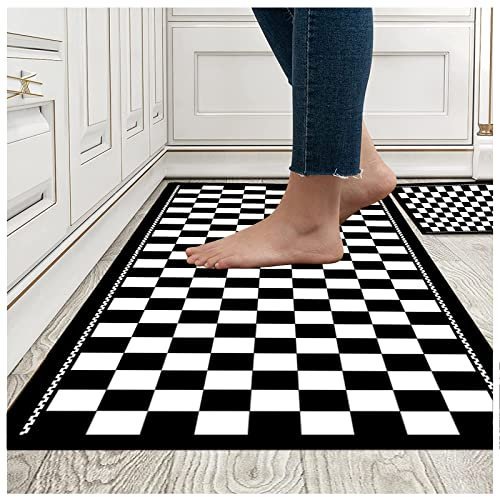 KCYXSMAX Küchenläufer Ölfest Wasserdicht Küchenteppiche Waschbar Schwarz Weiß Kariert PVC Teppich Läufer küche mit Gummirücken rutschfest Küchenmatte für Esszimmer Küche Flur Individuell zuschneidbar