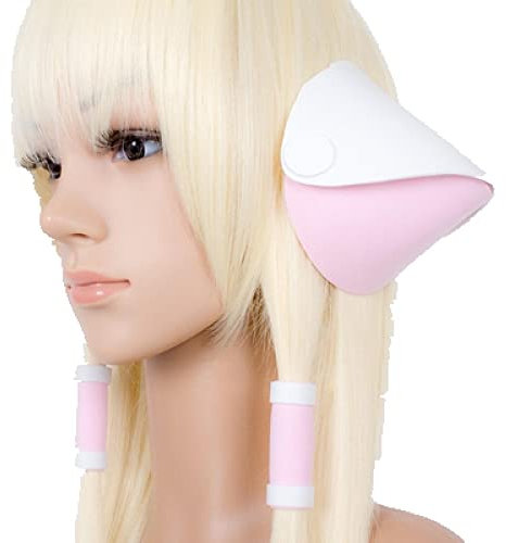 Wig For 51 inches 130cm Long Milk Golden Chobits Chii Blonde Cosplay Wigs With Cosplay Prop Ears Heat Resistance Hair Wigs + Wig Cap OneSize withheadwear
