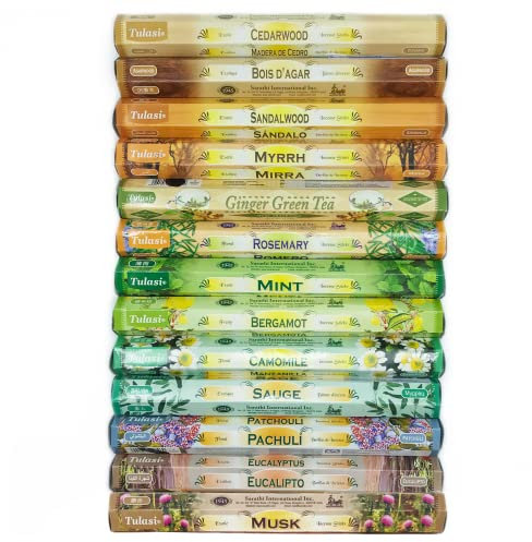 Packung mit 12 sortierten Schachteln Räucherstäbchen Düfte des Waldes, Walddüfte – 240 Stäbchen – Holz Sandelholz, Zeder, Myrrhe, Minze, Salbei und mehr – Für Zuhause, Meditation, Yoga
