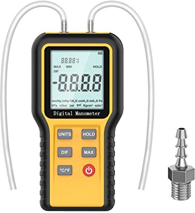 Differenzdruckmessgerät Kethvoz Gasdruckmessgerät HVAC Gas Manometer mit Zwei Anschlüsse zur Messung des Luftstrom-Gasdifferenzdrucks ±2,999 psi /±20,68 kPa, 12 wählbare Einheiten & Datenspeicher