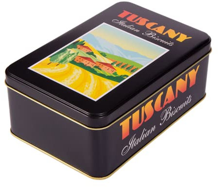 TUSCANY HOLIDAY - Vintage Style Rectangular Biscuit Cookie Tin/Storage Tin - Black/Multi-coloured - 500 g - (biscuits not included)