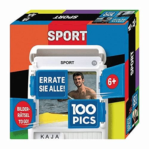 100 PICS 20208061 Quizspiel Sport, Lernspiel für die ganze Familie, Brainteaser, Reisespiel für Erwachsene und Kinder ab 6 Jahren
