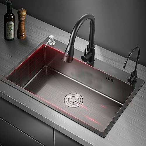 NeNchengLi Évier de cuisine encastrable avec égouttoir + distributeur de liquide vaisselle Noir