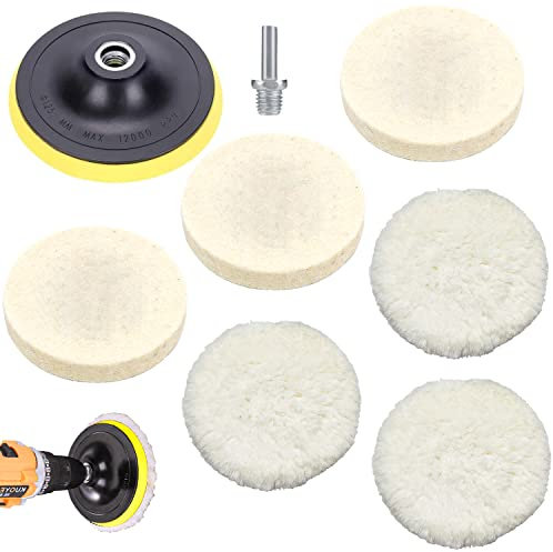 8 Pièces Kit Polissage Voiture, Laine Disque Polissage 125, Pad Polissage pour Adaptateur de Perceuse M10, Kit Polissage Perceuse pour Lustrage Carrosserie Voiture