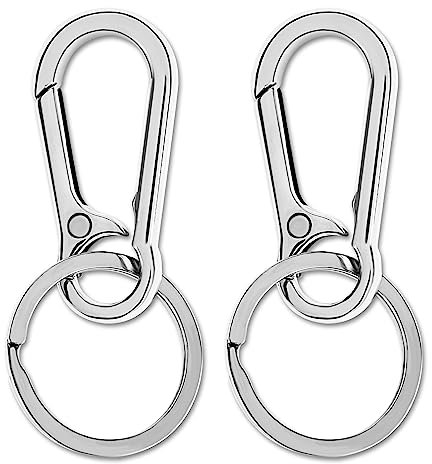 WLLHYF 2 Stück Metall Schlüsselanhänger Karabiner Clip Mit Schlüsselring-Clips - Herren Silber Haken Organizer für Autoschlüssel Geldbörse Finder