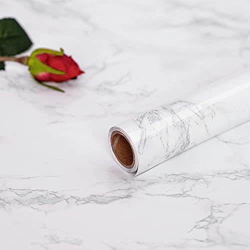 Hode Möbelfolie Selbstklebend Marmor 60X500cm, Klebefolie Möbel Marmoroptik, Marmor Selbstklebende Folie für Möbel Fensterbank Schrank Schminktisch Tapete Weiss