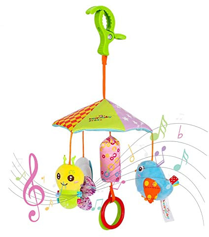 Baby Kinderwagen Spielzeug für Bett Mobile, Weiches Hängende Rassel Spielzeug für Kinderwagen/Buggy mit Clips, Sinnesspielzeug von Kinderwagen für Alter 0~24 Monate Baby Mädchen Jungen