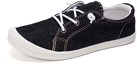 HEVA Zapatillas de lona para mujer, informales, cómodas, para caminar, Negro , 35 EU