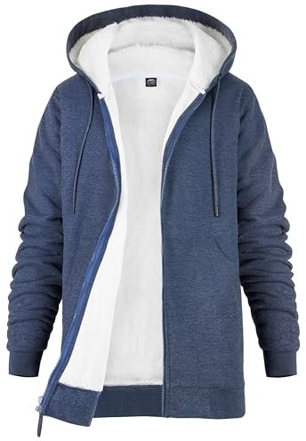 CityComfort Felpe con Cappuccio da Donna, Felpa Donna Invernale con Zip Foderata in Pile Sherpa, Abbigliamento Caldo e Morbido, 2 Tasche, S-XL (Navy, M)