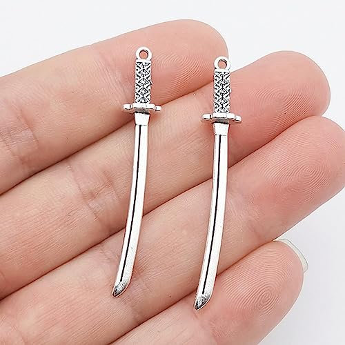 UPCOT 12 Stück 49 * 8 mm Zinklegierung Silberfarbe Samurai Klinge Schwert Charms Anhänger Passform Herstellung von DIY-Standard