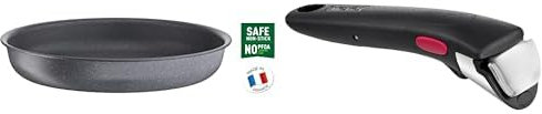 Tefal Ingenio Natural Force Poêle 28 cm, Empilable, Antiadhésive, Induction, Fabriqué en France L3960602 & Ingenio Poignée amovible noire, Empilable, Amovible, Verrouillage sécurité