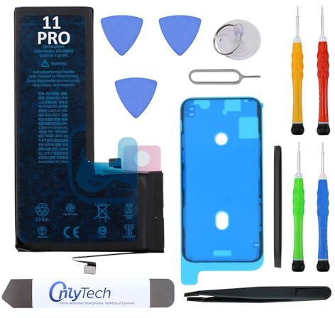 OnlyTech Batteria di Ricambio Premium iPhone 11 PRO - 3046mAh, uguale all'originale, Kit 12 Strumenti Professionali e Adesivo per Schermo Inclusi