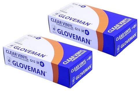 GLOVEMAN Clear Vinyl Gloves (Bundle 2 x Box of 100) (Medium)