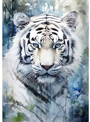 RICUVED Weißer Tiger Diamond Painting Set,5D Diamant Painting Bilder Erwachsene Tier Diamond Painting Kinder, Full Drill Diamond Art Tiger Diamant Malerei Bilder Diamond Painting für Home Dekor30x40cm