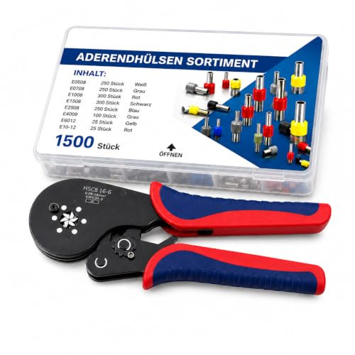 Bituxx Crimpzange im Set mit Aderendhülsen 0,08-16mm² - 1500 tlg. Adernendhülsenzange Presszange