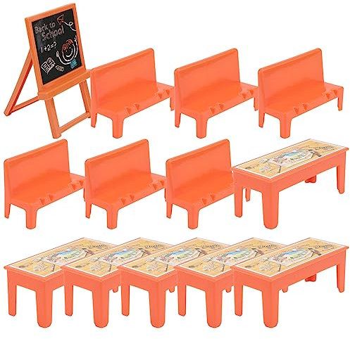 STOBOK 13-Teiliges Miniatur-Spind-Klassenzimmer-Möbel-Puppenhaus 6 Mini-Schreibtische Und Stühle 1 Tafel-Modell Puppenhaus-Klassenzimmer-Zubehör Für Kinder-Rollenspielzeug