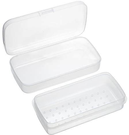 OGANAZI Plastic Nail Art Tool Disinfection Box with Tray, Nail Art Sterilizer Cleaning Tray, Storage and Sterilization Tray for Nail, Tweezers, Hair Cutter Manicure Nail Art Tool, Clear, 20.5*10.5*5cm