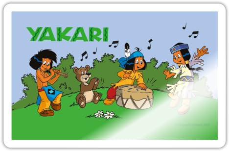 Spreadshirt Yakari, kleiner Dachs und Regenbogen musizieren Sticker, max. 10 x 10 cm, 10 x 10 cm, Weiß glänzend