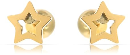 Made by Nami Stern Ohrringe Gold Damen Wasserfester Schmuck Minimalistisch Geschenk für Sie (Stern Strich)