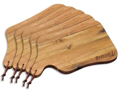 Kesper 28600 64 | 5 er Set Schneide- und Servierbrett aus Akazie, Akazienholz, Braun, 35 x 22 x 1.8 cm