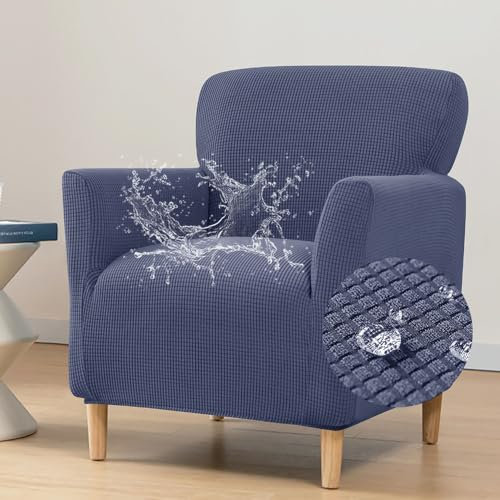 Highdi Stretch Sesselbezug aus Wasserdichter Jacquard Sesselhusse Sesselschoner rutschfest Sofa Überzug 1 Sitzer mit Armlehnen, für Relax-Sessel, Cocktailsessel, Clubsessel (Navy Blau)