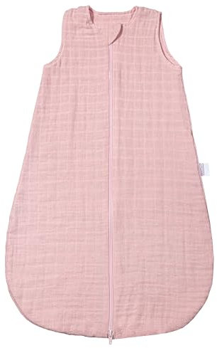 MAKIAN Sommerschlafsack Musselin, ärmellos - Leichter Baby Schlafsack ohne Ärmel für Sommer und Frühling, Mull-Stoff aus 100% Baumwolle, ÖkoTex Standard 100 - Puder - 80 cm