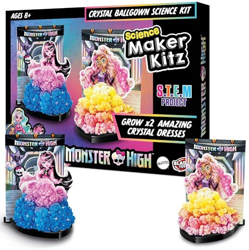 BLADEZ Monster High Toyz - Make Your Own Draculaura Crystal Gown Kit - 2 Card Dolls, Crystal Formulas, Stands & Backgrounds - Kids Toy STEM Learning - Create Sparkling Dresses with Real Crystals