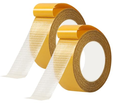 Mythosurge 2 Roll Double Sided Tape Heavy Duty, 1.18inx32.8FT(10m), High Tack Strong Wall Adhesive with Fiberglass Mesh, Super Sticky Resistente Clear Tape, Easy Use Transparent Tape