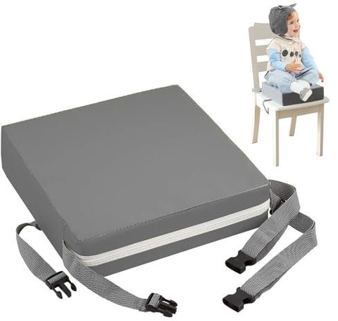 8.5cm SitzerhöHung Stuhl Kind, Tragbare Sitzkissen Stuhl Kinder, Sitzkissen Kinder Stuhl Sitzerhöhung mit Sicherheitsschnalle Gurt, Stuhlerhöhung Kind für Esstisch, Grau