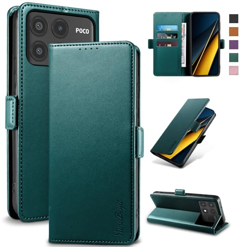 Yunubeyii Funda para Xiaomi Poco X6 Pro,Verde | RFID Bloqueador,Carcasa de Cuero PU, Magnético Libro Cartera Tipo Flip Capa,Soporte Plegable con Tarjetero