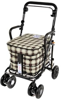 Prestige Walk and Rest Shopping Trolley with Seat & Armrest/Walking frame/Seated Mobility Trolley/Stroller/Walking Trolley (FULLY ASSEMBLED in UK READY TO USE!) BLACK EDITION (Brown Tartan)