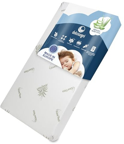 DOLCI SOGNI Matratze 70x140 cm – 10 cm Dicke, CertiPUR™ – Babybett Matratze 70x140 für Neugeborene & Kleinkinder – Aloe Vera Bezug – Kindermatratze 70x140