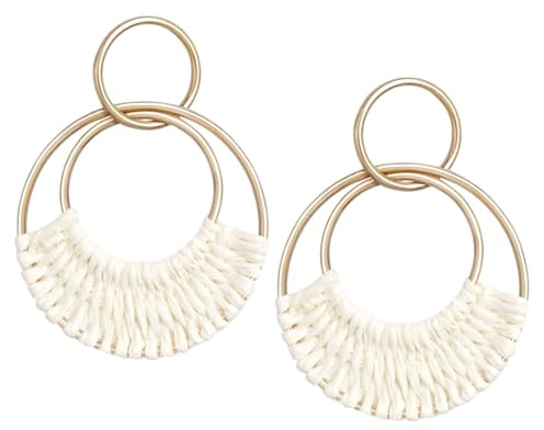 Boho Ohrringe, Rattan Böhmische Ohrringe, Sommer Statement Ohrringe für Partys, Bankette, Reisen, Hochzeiten (Weiß)