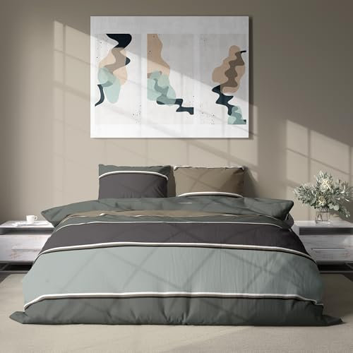 DILIOS Premium Bettwäsche 135x200 – 100% Baumwolle, ÖKO-TEX Zertifiziert, Renforcé, Atmungsaktiv & Antiallergisch, mit Reißverschluss, 2teilig – Bettbezug + Kissenbezug 80x80, Braun, Grün