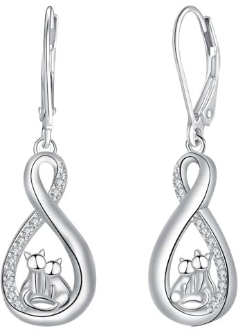 Micory Damen Katze Hängend Ohrringe 925 Sterling Silber Ohrstecke für Schmuck Geschenke Damen Mama Freundin